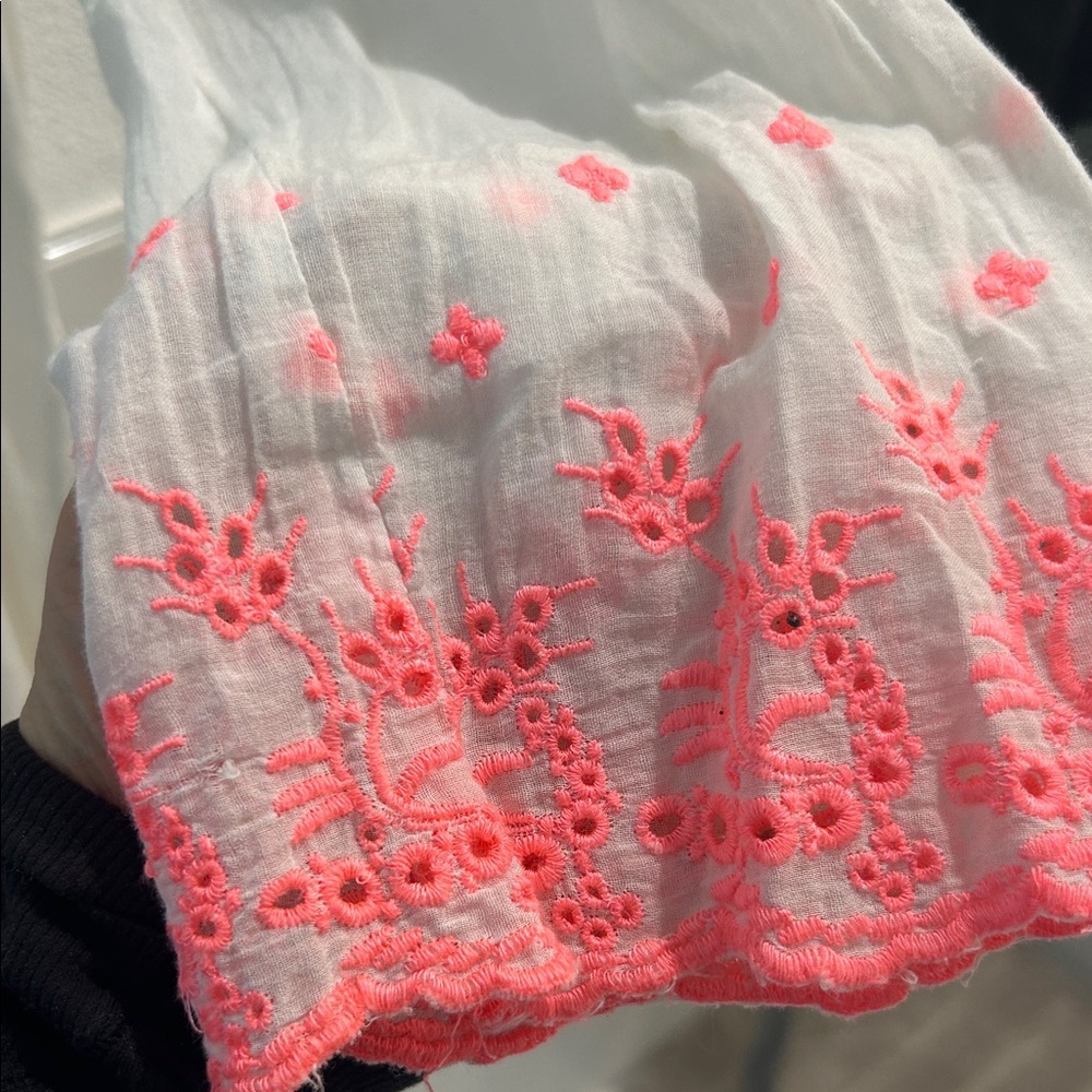 French Softest Cotton White and Pink Embroidered Tunic Dress - Picture 4 of 5